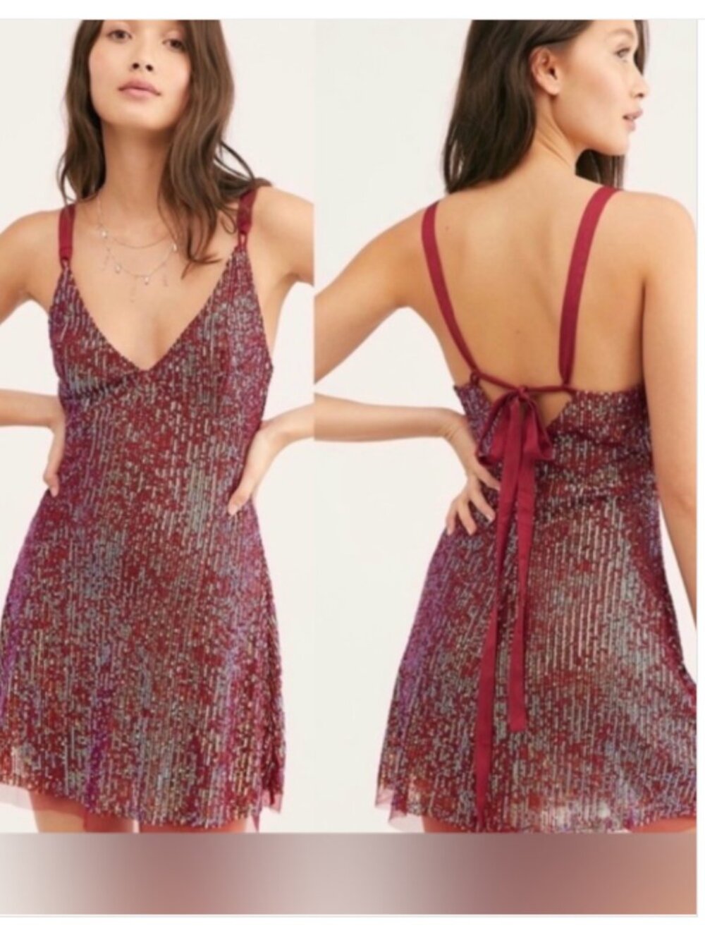Free People Sequin Gold Rush Mini Dress in Wine Size M